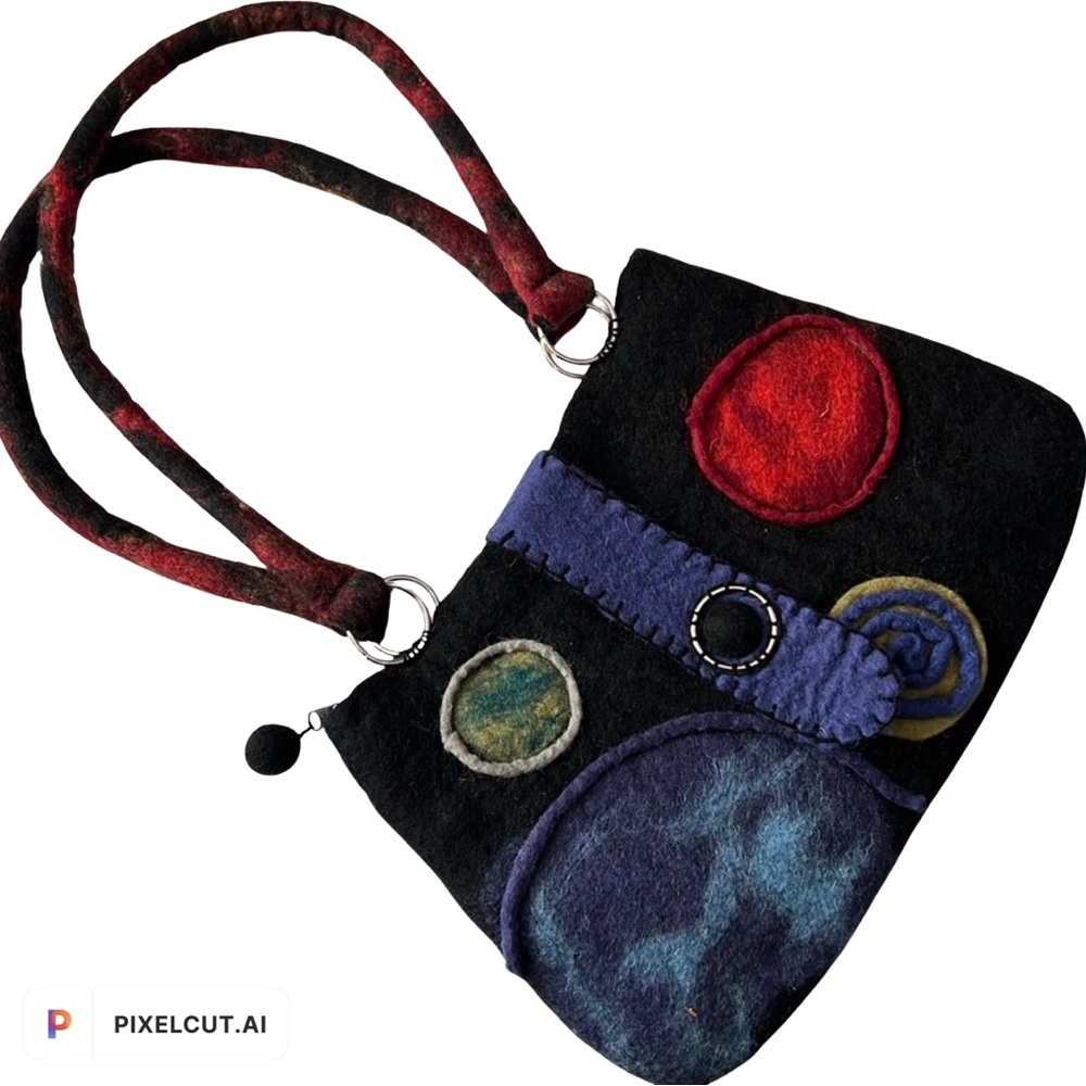 Rising Tide Felted Wool Purse Planets Black